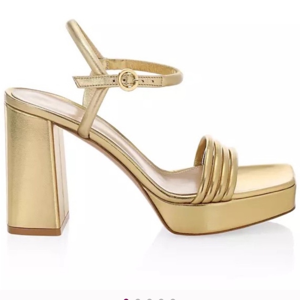 Gianvito Rossi Lena gold ankle strap block heel sandals